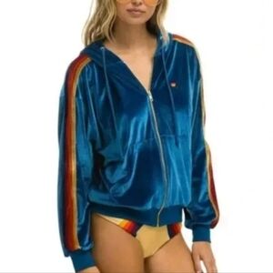Aviator Nation Blue Velvet Zip Up XL